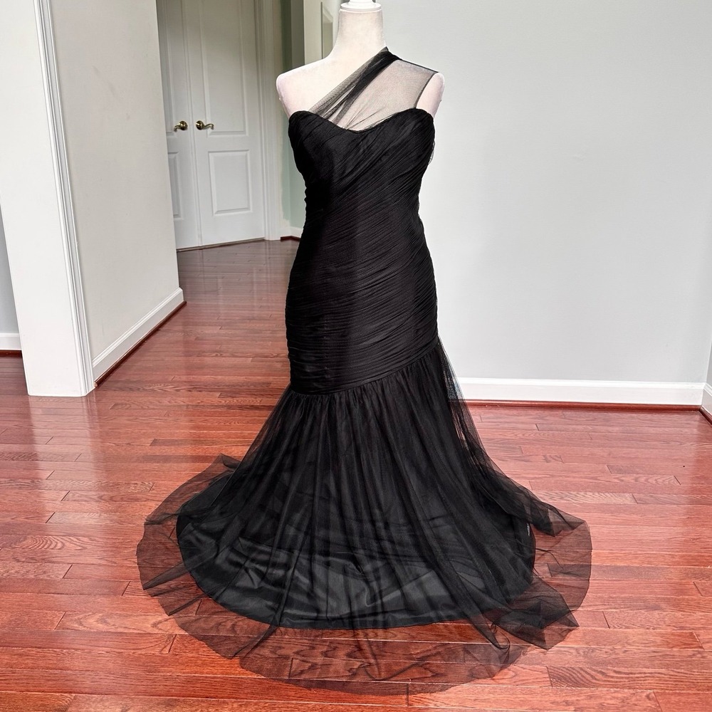 Couture Collection Black‎ Layered Tulle Fit & Flare One Shoulder Gown Dress